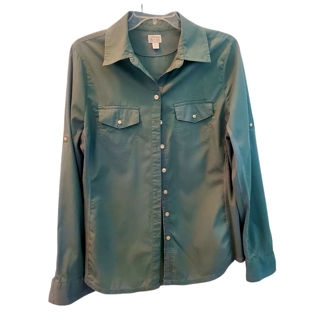 Converse Roll Tab Button Down shirt, Green, size Large